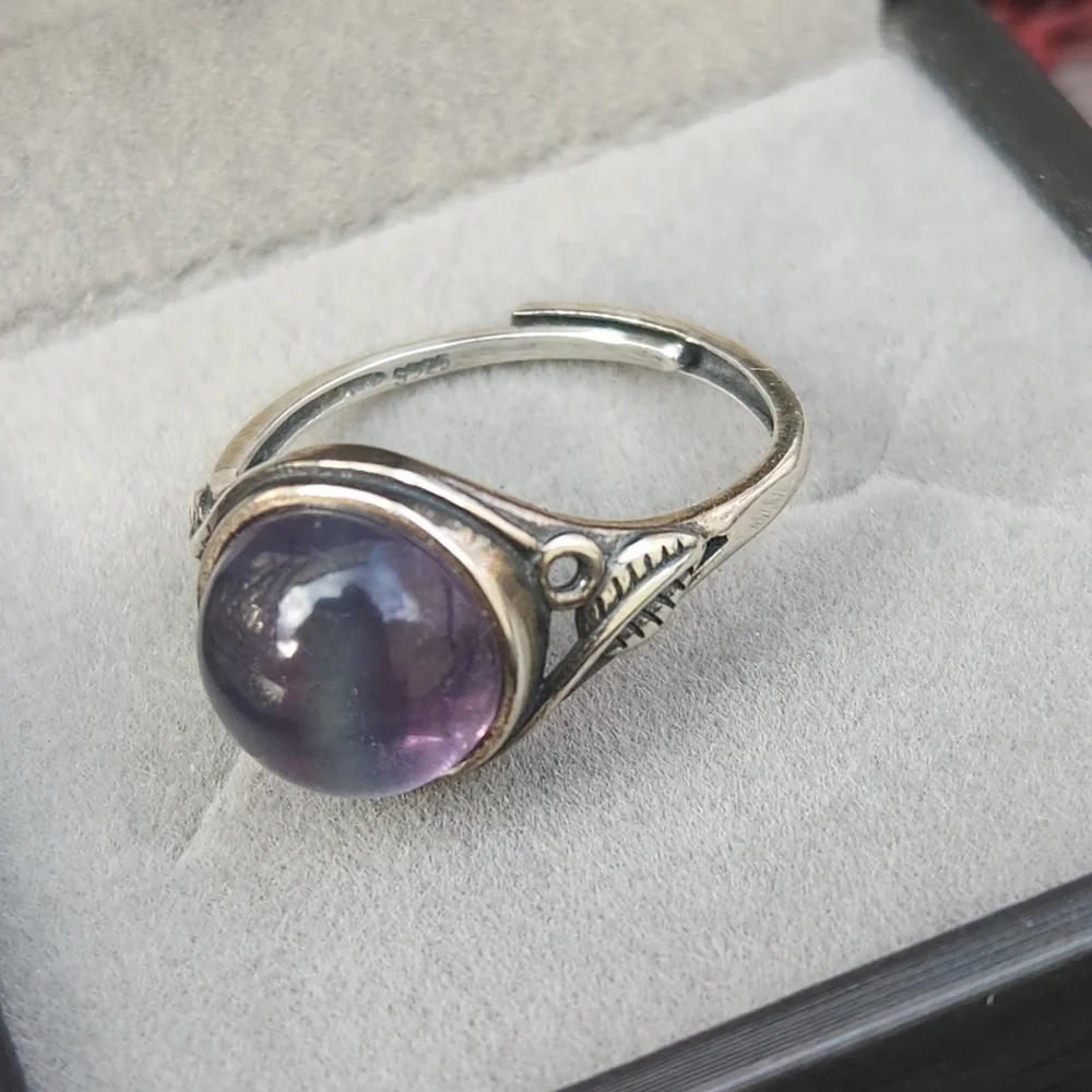 S925 Rainbow Fluorite Ring adjustable size